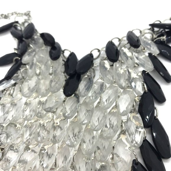 Chain Black Clear Tear Drop Beads Fringe Necklace 20” BIB Statement - Picture 4 of 9